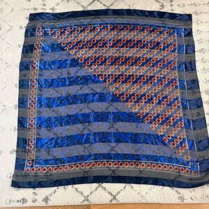 Handmade silk scarf; Blue and navy stripes with  Daisy Pattern